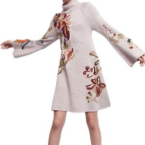 Anthropologie By Knitted & Knotted Embroidered Petal Swing Dress